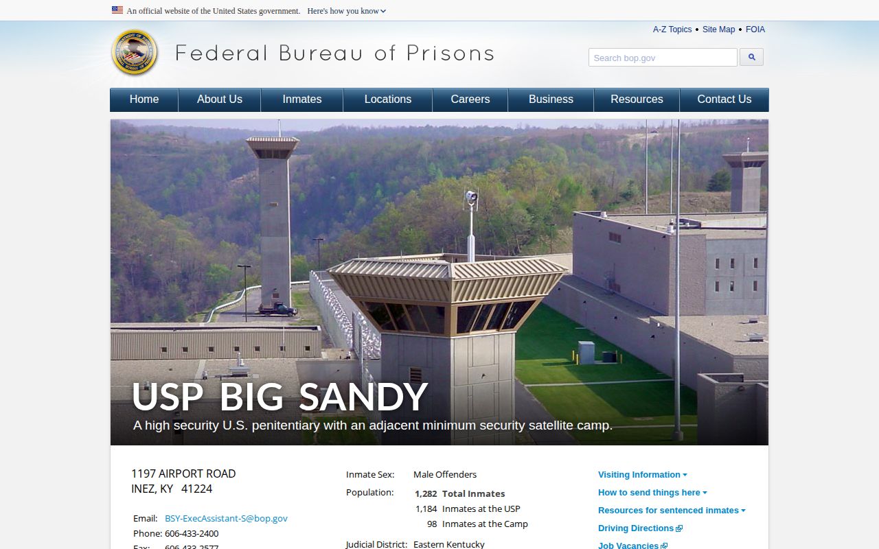 USP Big Sandy federal release facility outside Johnson County
